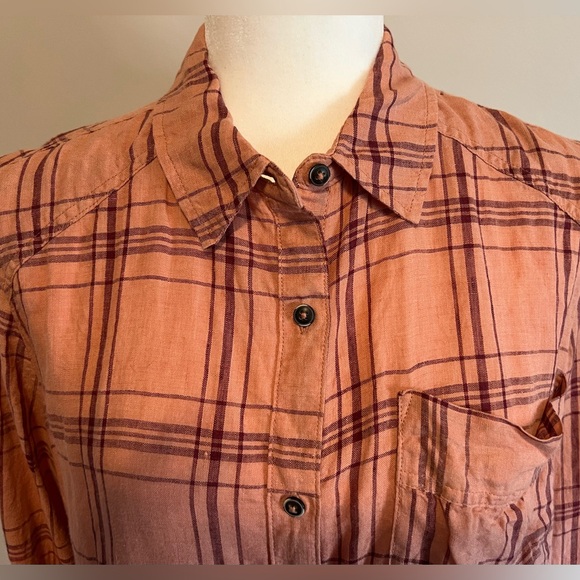 Free People No Limits Oversized Linen Plaid Button Down size Small EUC - Picture 4 of 15